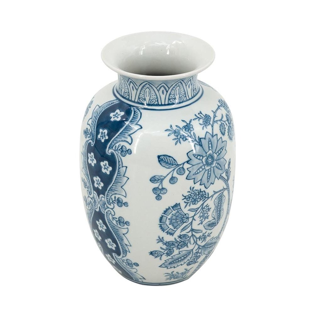 9" Light Blue And White Floral Round Porcelain Jar HomeRoots