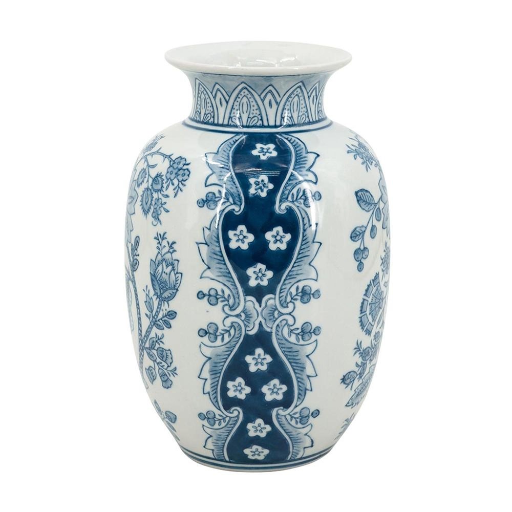 9" Light Blue And White Floral Round Porcelain Jar HomeRoots