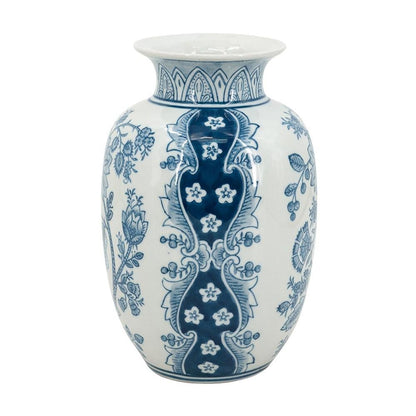 9" Light Blue And White Floral Round Porcelain Jar HomeRoots