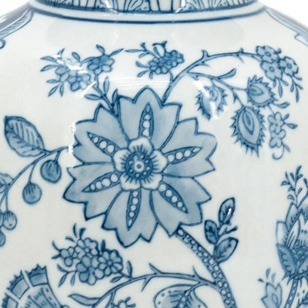 9" Light Blue And White Floral Round Porcelain Jar HomeRoots