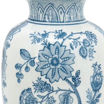 9" Light Blue And White Floral Round Porcelain Jar HomeRoots