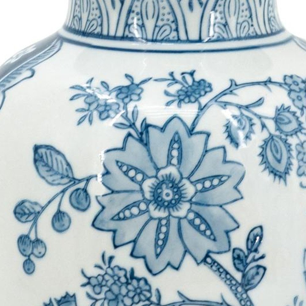 9" Light Blue And White Floral Round Porcelain Jar HomeRoots