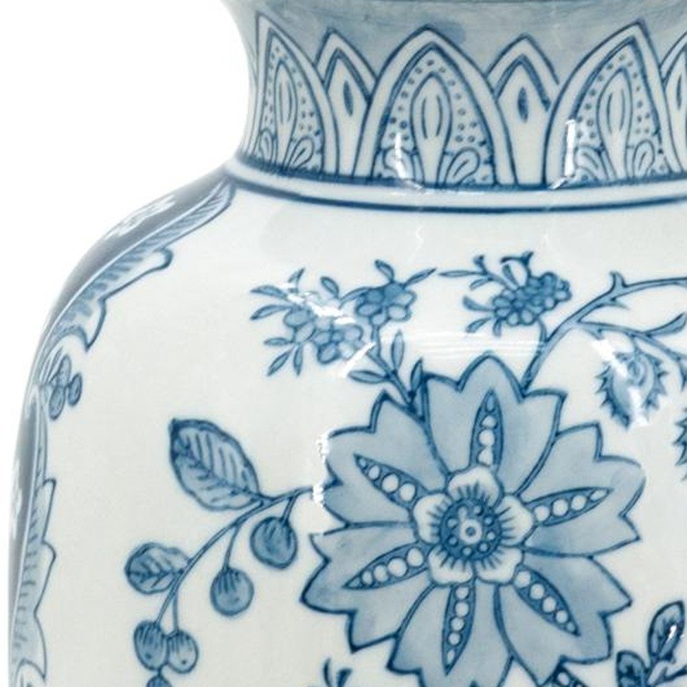 9" Light Blue And White Floral Round Porcelain Jar HomeRoots