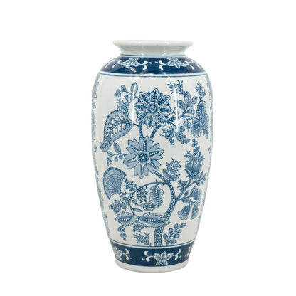 15" Light Blue And White Floral Porcelain Urn Vase HomeRoots