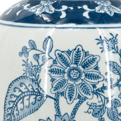 15" Light Blue And White Floral Porcelain Urn Vase HomeRoots