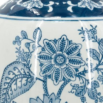15" Light Blue And White Floral Porcelain Urn Vase HomeRoots