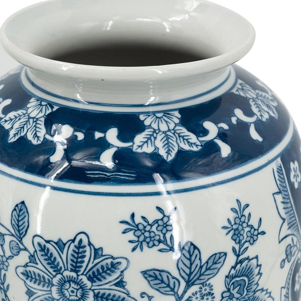 15" Light Blue And White Floral Porcelain Urn Vase HomeRoots