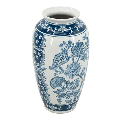 15" Light Blue And White Floral Porcelain Urn Vase HomeRoots
