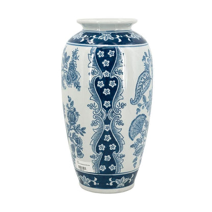 15" Light Blue And White Floral Porcelain Urn Vase HomeRoots