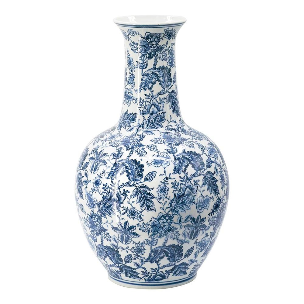 24" Blue And White Floral Curved Porcelain Table Vase — view 1