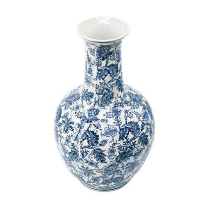 24" Blue And White Floral Curved Porcelain Table Vase HomeRoots