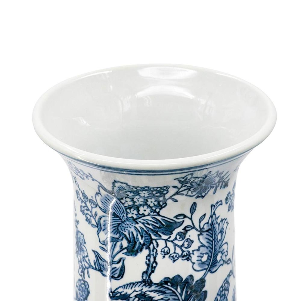 24" Blue And White Floral Curved Porcelain Table Vase — view 3