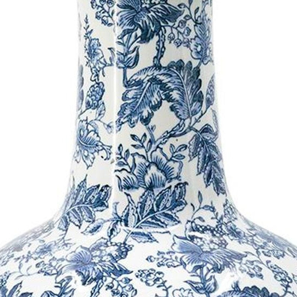 24" Blue And White Floral Curved Porcelain Table Vase — view 6