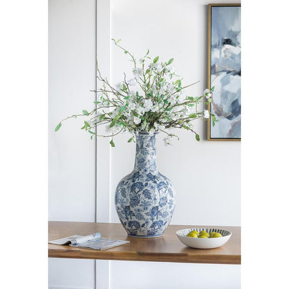 24" Blue And White Floral Curved Porcelain Table Vase HomeRoots