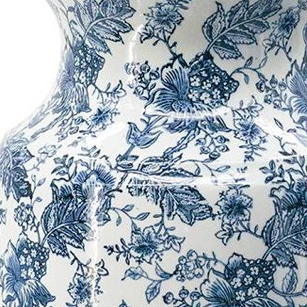 24" Blue And White Chinoiserie Porcelain Urn Table Vase HomeRoots