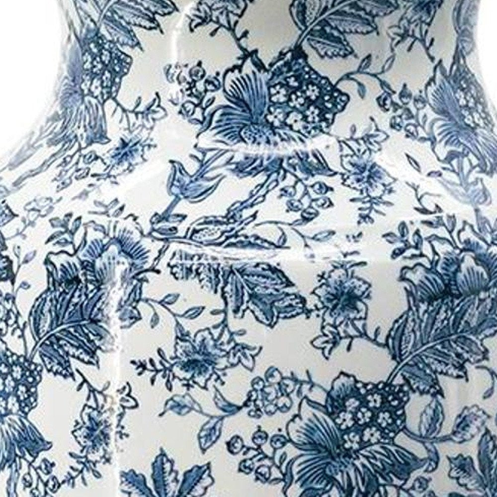 24" Blue And White Chinoiserie Porcelain Urn Table Vase HomeRoots