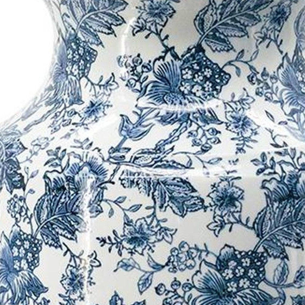 24" Blue And White Chinoiserie Porcelain Urn Table Vase HomeRoots
