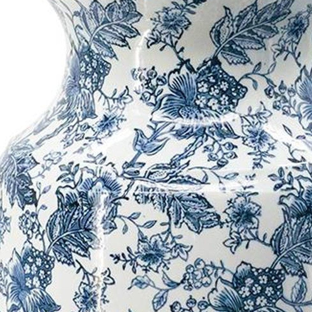 24" Blue And White Chinoiserie Porcelain Urn Table Vase HomeRoots