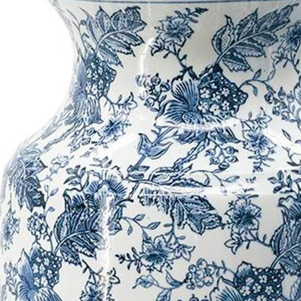 24" Blue And White Chinoiserie Porcelain Urn Table Vase HomeRoots