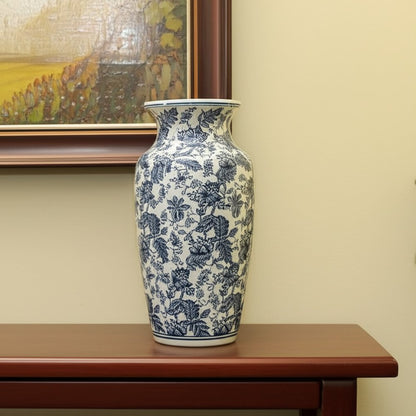 24" Blue And White Chinoiserie Porcelain Urn Table Vase HomeRoots