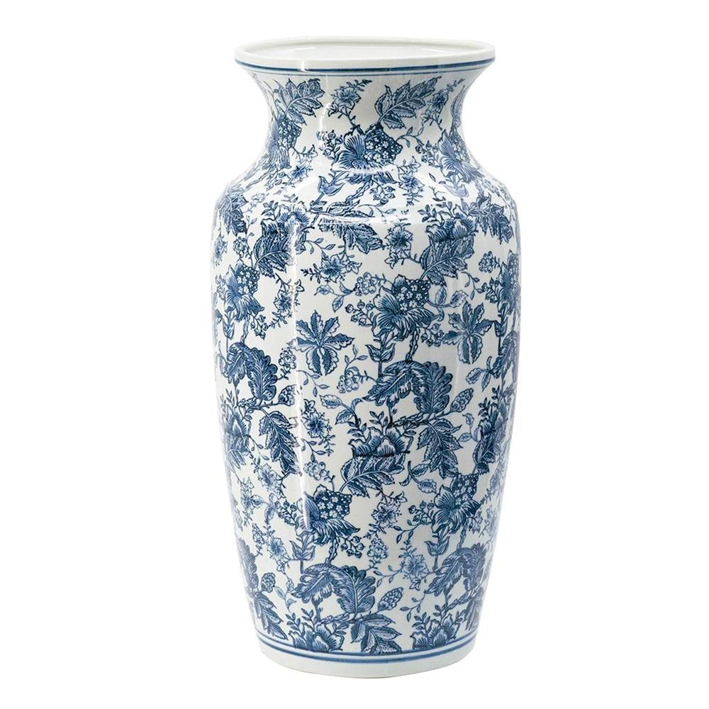 24" Blue And White Chinoiserie Porcelain Urn Table Vase HomeRoots
