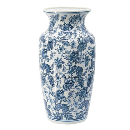 24" Blue And White Chinoiserie Porcelain Urn Table Vase HomeRoots