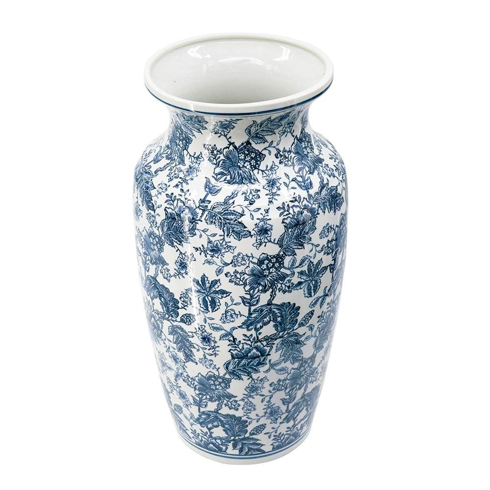 24" Blue And White Chinoiserie Porcelain Urn Table Vase HomeRoots