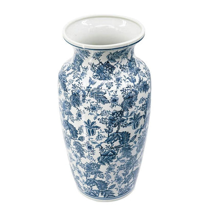24" Blue And White Chinoiserie Porcelain Urn Table Vase HomeRoots