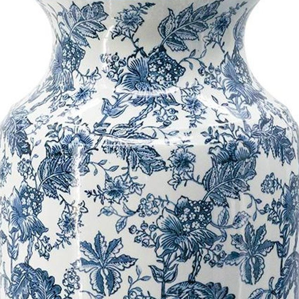 24" Blue And White Chinoiserie Porcelain Urn Table Vase HomeRoots