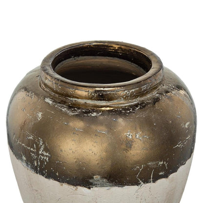 11" Antiqued Bronze And Light Gray Color Block Ceramic Round Table Vase HomeRoots