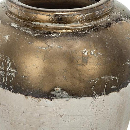 11" Antiqued Bronze And Light Gray Color Block Ceramic Round Table Vase HomeRoots