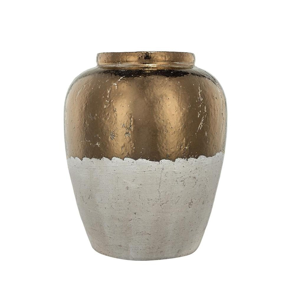 16" Antiqued Bronze And Light Gray Color Block Ceramic Round Jug Vase HomeRoots