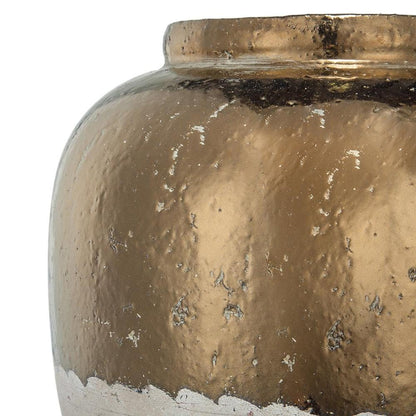 16" Antiqued Bronze And Light Gray Color Block Ceramic Round Jug Vase HomeRoots