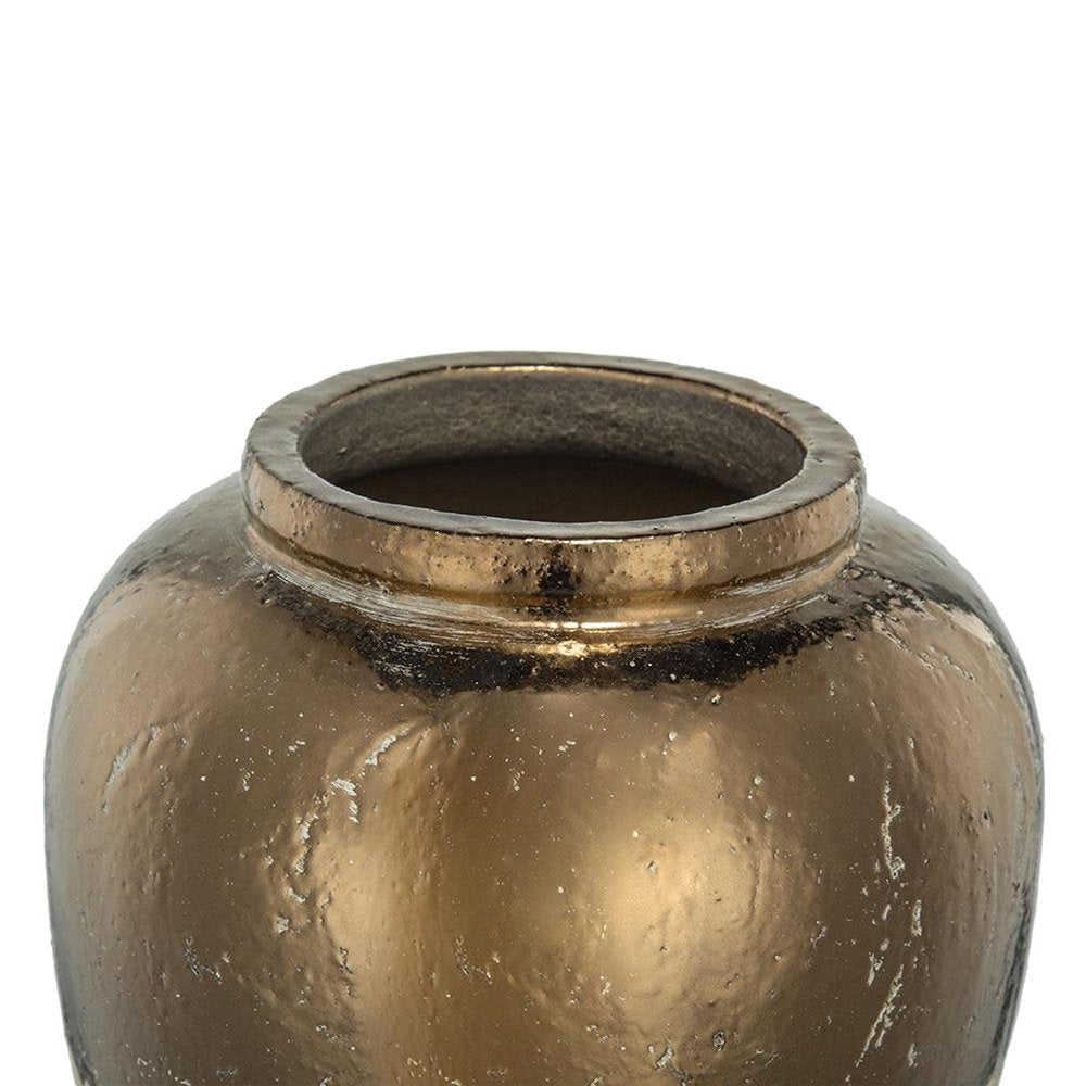 16" Antiqued Bronze And Light Gray Color Block Ceramic Round Jug Vase HomeRoots