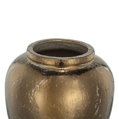 16" Antiqued Bronze And Light Gray Color Block Ceramic Round Jug Vase HomeRoots