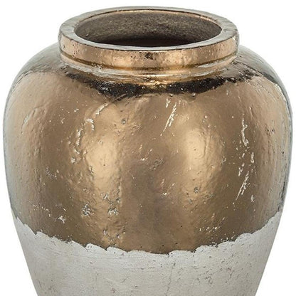 16" Antiqued Bronze And Light Gray Color Block Ceramic Round Jug Vase HomeRoots
