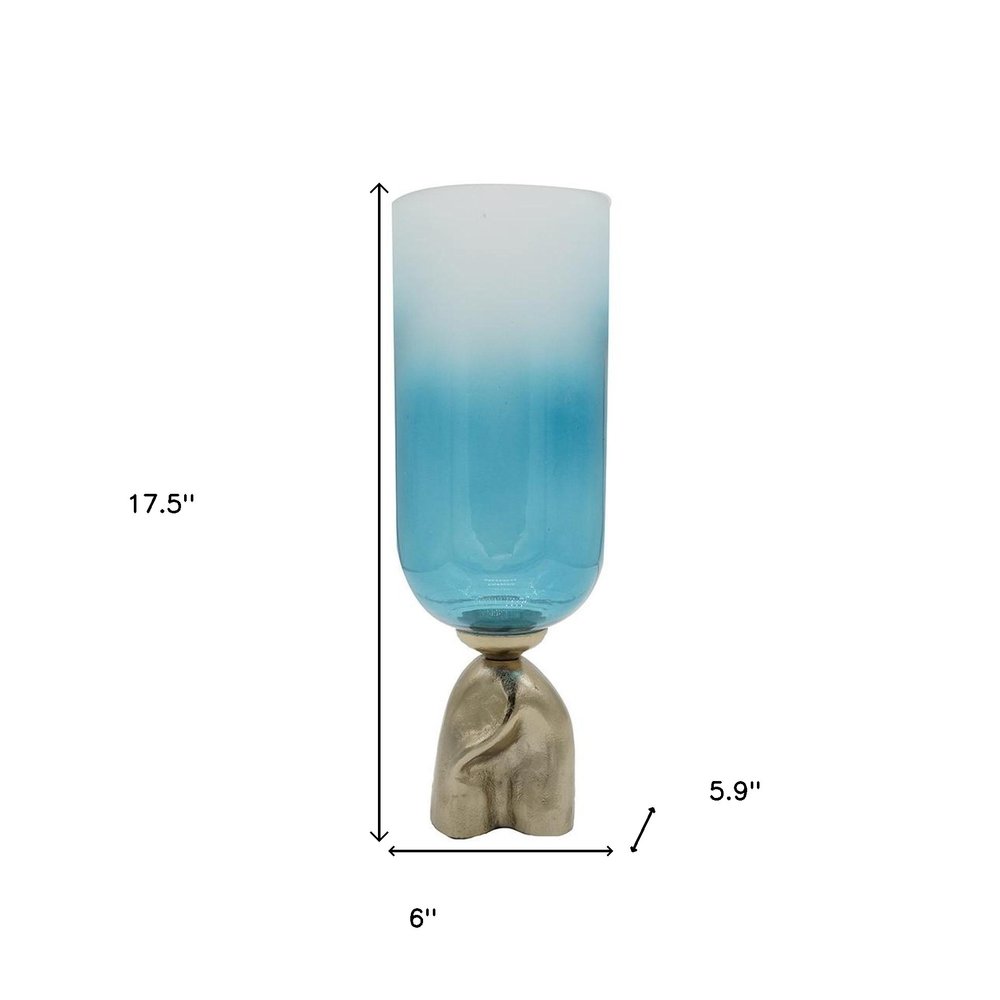 18" Blue White And Gold Ombre Glass And Aluminum Pedestal Table Vase — view 10