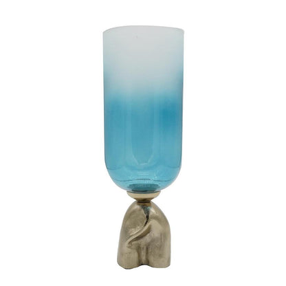 18" Blue White And Gold Ombre Glass And Aluminum Pedestal Table Vase HomeRoots