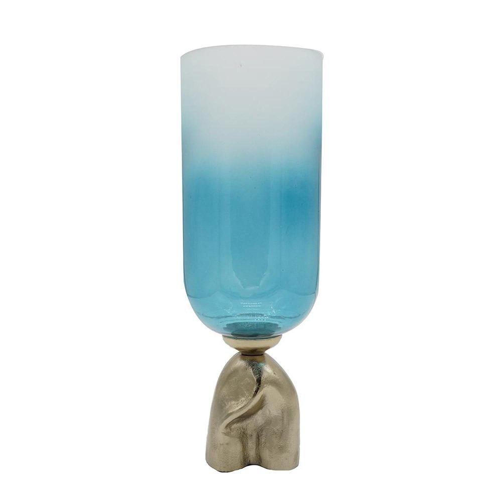 18" Blue White And Gold Ombre Glass And Aluminum Pedestal Table Vase HomeRoots