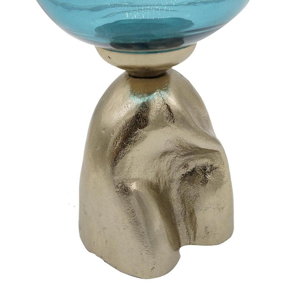 18" Blue White And Gold Ombre Glass And Aluminum Pedestal Table Vase HomeRoots