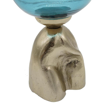 18" Blue White And Gold Ombre Glass And Aluminum Pedestal Table Vase HomeRoots