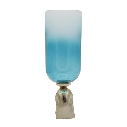 18" Blue White And Gold Ombre Glass And Aluminum Pedestal Table Vase HomeRoots