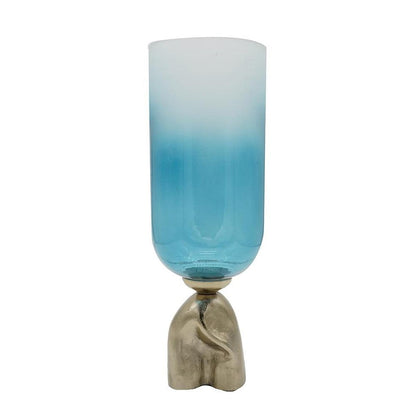 18" Blue White And Gold Ombre Glass And Aluminum Pedestal Table Vase HomeRoots