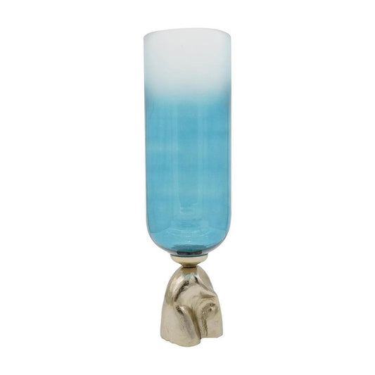 21" Blue White And Gold Ombre Glass And Aluminum Pedestal Table Vase HomeRoots