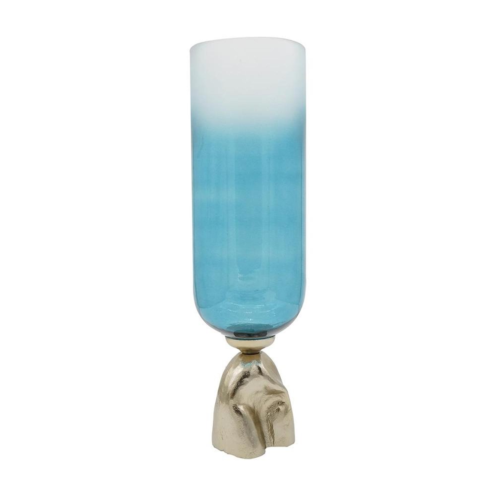 21" Blue White And Gold Ombre Glass And Aluminum Pedestal Table Vase HomeRoots