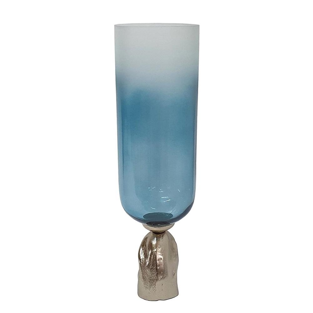 21" Blue White And Gold Ombre Glass And Aluminum Pedestal Table Vase HomeRoots