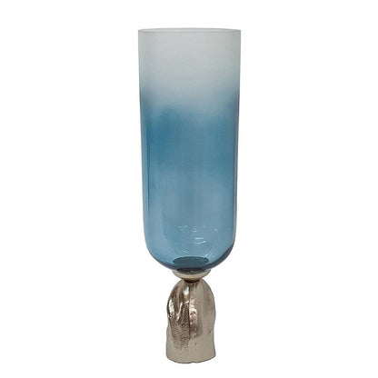 21" Blue White And Gold Ombre Glass And Aluminum Pedestal Table Vase HomeRoots