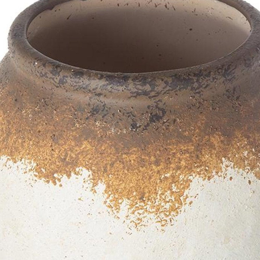 10" Brown And White Color Block Ceramic Round Jug Vase HomeRoots