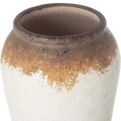 10" Brown And White Color Block Ceramic Round Jug Vase HomeRoots