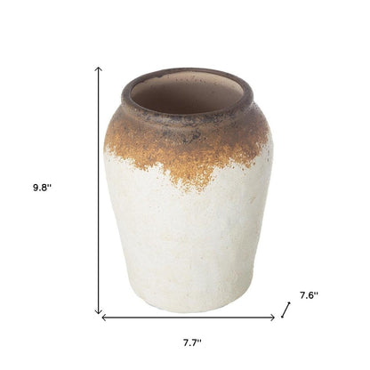 10" Brown And White Color Block Ceramic Round Jug Vase HomeRoots